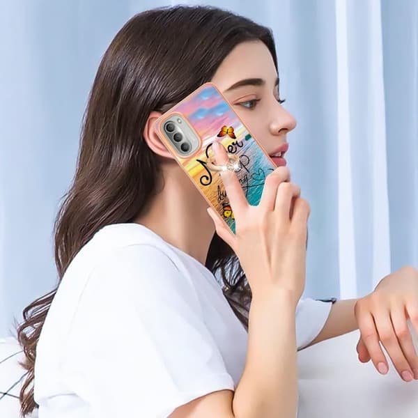 Marble Mønstret Deksel med Ring Holder til Motorola Moto G51 5G - Never Stop Dreaming Multicolor