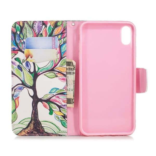 iPhone Xs Max flip cover i læder med mønsterprint - Farvet Træ Multicolor