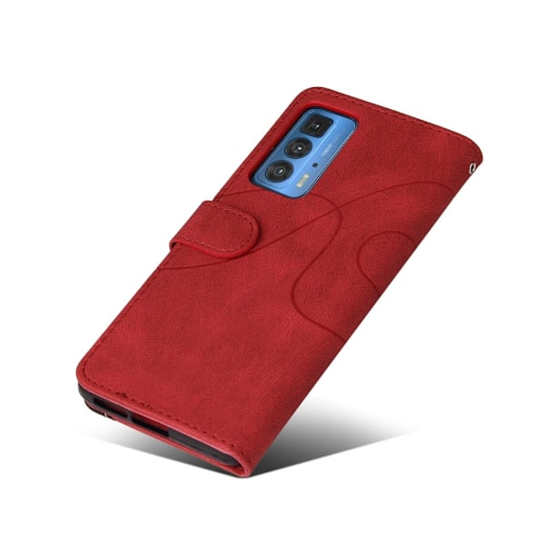 Texturerat läder Motorola Edge 20 Pro fodral med handledsband - Röd Röd