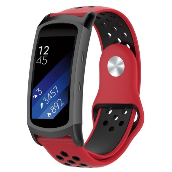 Samsung Gear Fit2 Pro to farvet blød silikone urrem - Rød / Sort Multicolor