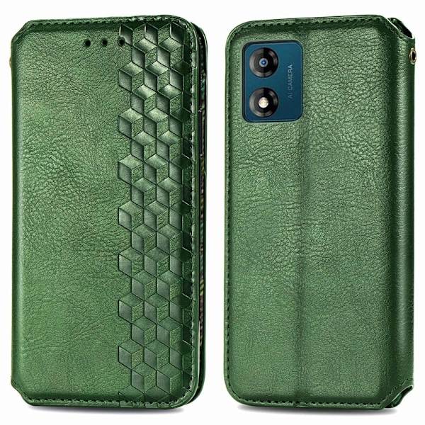 Nahkakotelo With A Stylish Rhombus Imprint For Motorola Moto E13 - Vihreä Green