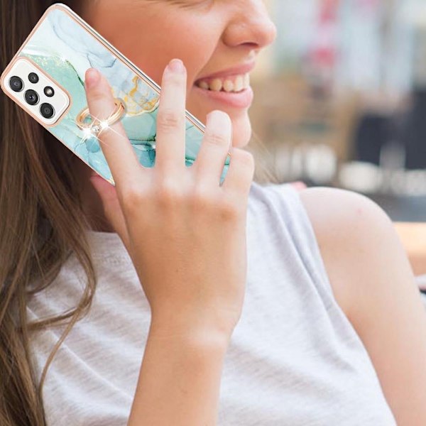 Marble Patterned Suojakuori With Ring Holder For Samsung Galaxy A52s 5G / A52 5g / A52 - Vihreä Marble Haze Green