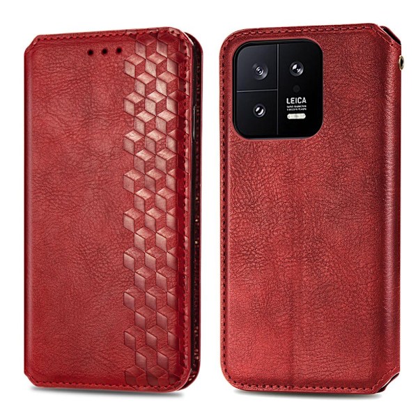 Nahkakotelo With A Stylish Rhombus Imprint For Xiaomi 13 - Punainen Red