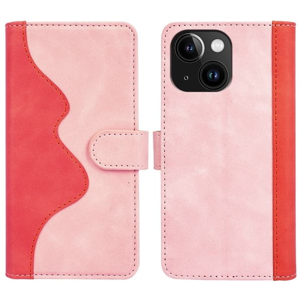 Tvåfärgat iPhone 15 Plus fodral i läder - Rosa Rosa