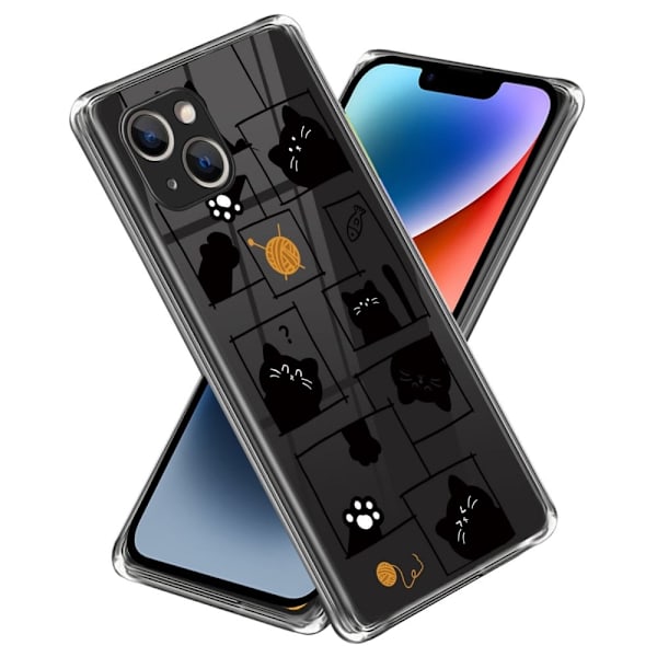 Deco iPhone 14 Plus Etui - Katt Peeking Black