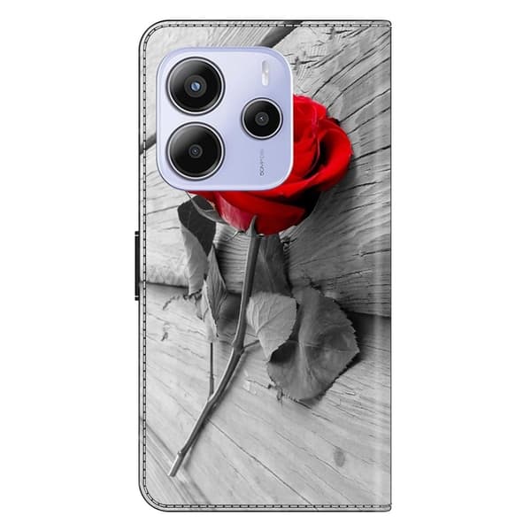 Xiaomi Redmi Note 14 5G Fodral Magnetiskt lås 3D-mönster Läder Plånbok Telefonskal - Ros Röd