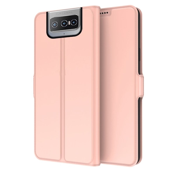 Sileä ja ohut premium-PU-nahkakotelo Asus Zenfone 8 Flip - Ruusukulta Pink