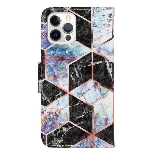 Multimønster magnetisk håndledsrem læder mobiltaske med stativ Apple iPhone 13 Pro 6,1 tommer - Black Geometri Multicolor