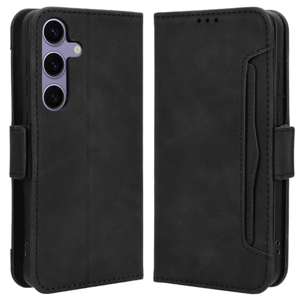 Moderne Samsung Galaxy S24 FE læderetui med pung - Sort Black