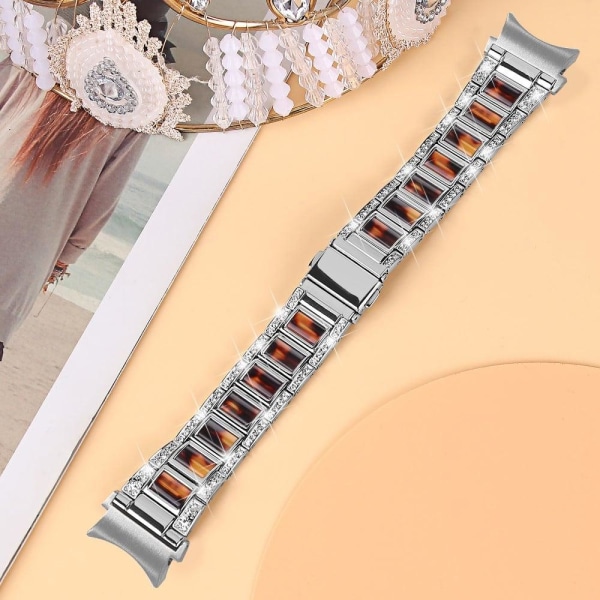 Klockarmband i rostfritt stål med strass för Samsung Galaxy Watch 4 - Silver / Sköldpaddsskal Färg multifärg