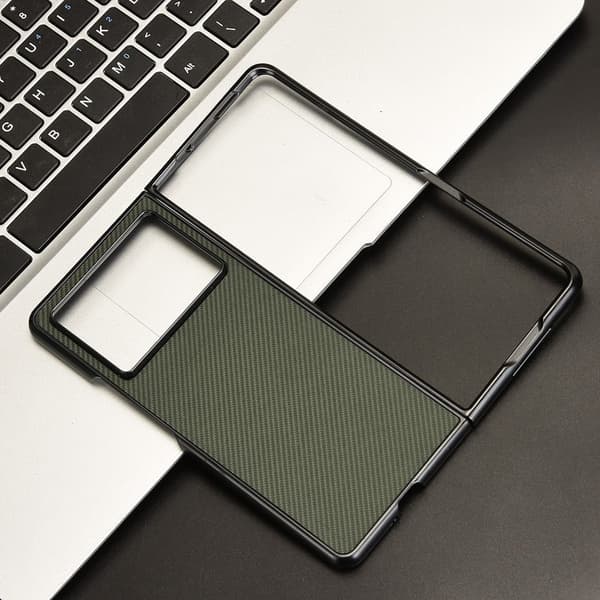 TECNO Phantom V Fold2 Fodral Kolfiber Textur Stötsäkert Vegan Läder Telefonskal - Grön Grön