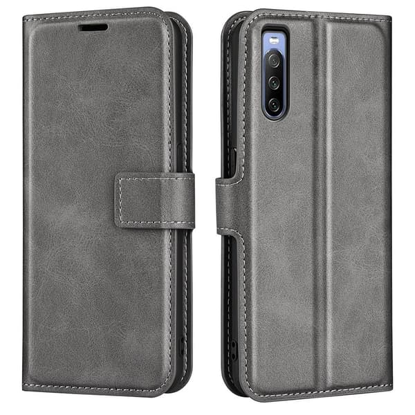 Skinn-etui i lommebok-stil for Sony Xperia 10 IV - Grå Silver grey