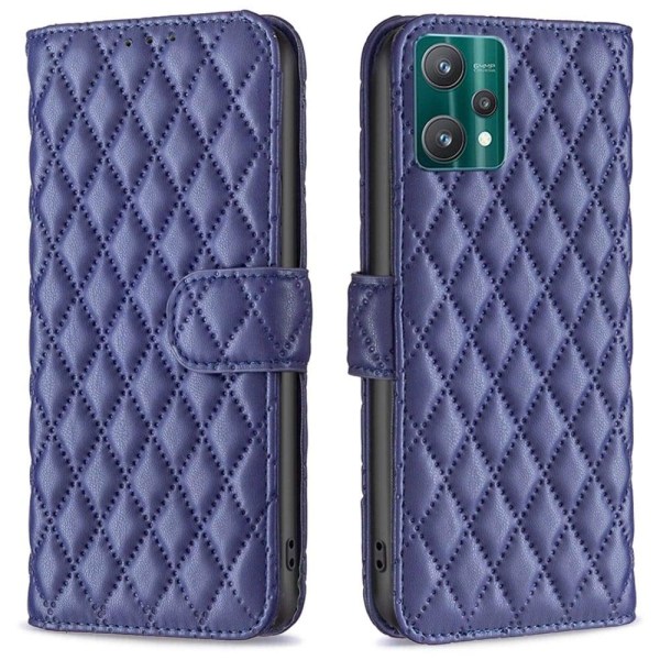 Rombuskuvioinen matta läppäkotelo Realme V25 / Realme 9 Pro - Sininen Blue