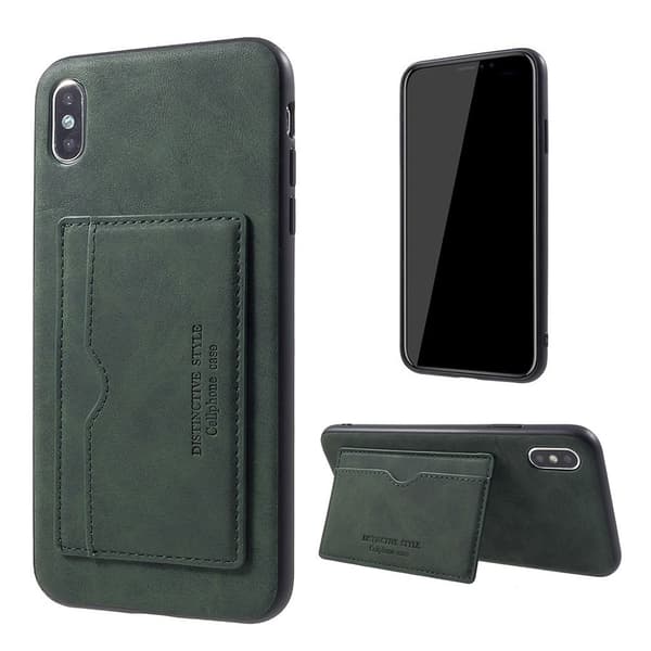 iPhone 9 Plus mobilfodral syntetläder silikon korthållare stående - Grön Grön