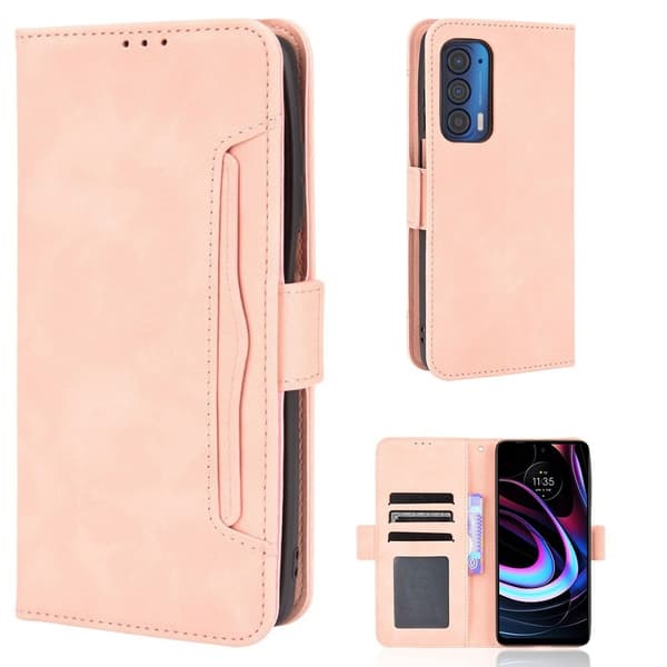 Modern-styled Læder Pung Etui til Motorola Edge (2021) - Lyserød Pink