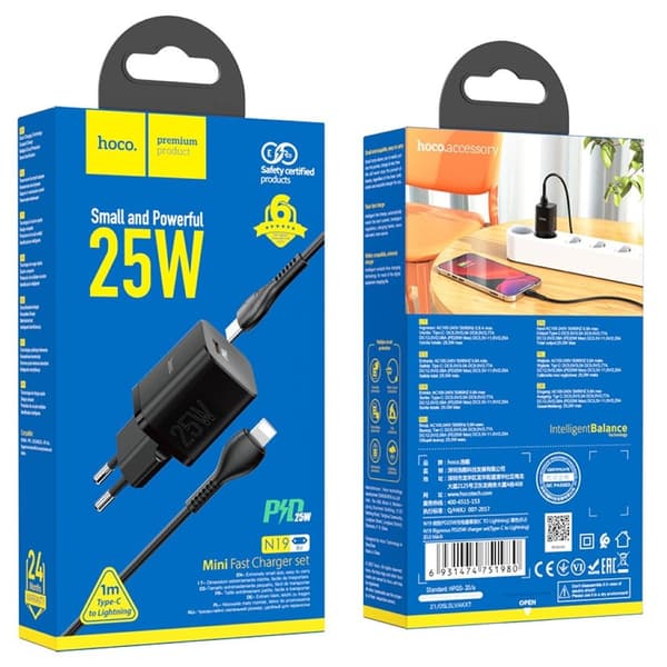 N19 Rigorous PD25W -laturisarja (Type-C Lightningiin) (EU) - Musta Black