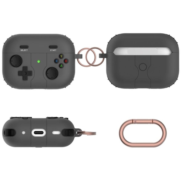AirPods Pro 2 gamepad style silicone case with buckle - Black Svart