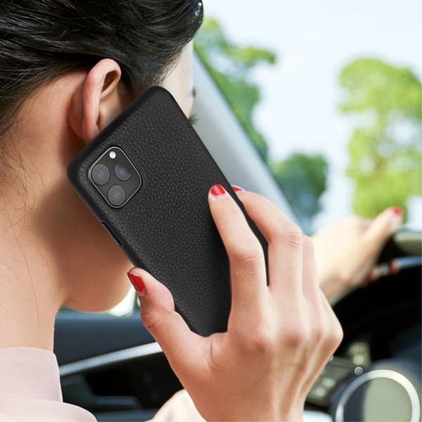 Qialino Lichee cover i ægte læder til iPhone 11 Pro Max - Sort Black