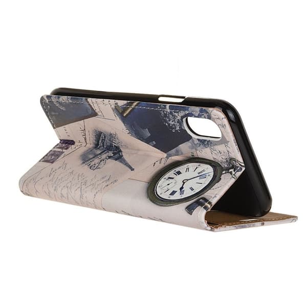 iPhone Xr flip cover i læder med mønsterprint - Eiffeltårnet Og Fjerpennen Multicolor
