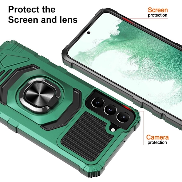 Slitstarkt hårdplastskal med mjuk insida och kickstand för Samsung Galaxy S22 Plus - Midnattsgrön Grön