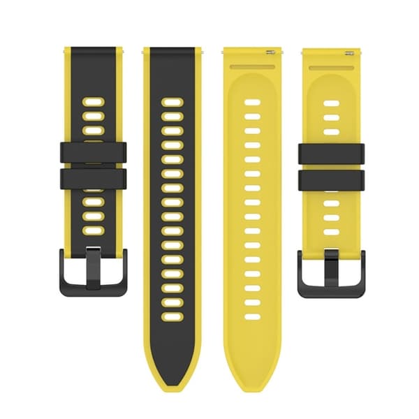 20 mm dobbeltfarvet silikoneurrem til Samsung-ur - Sort / Gul Yellow
