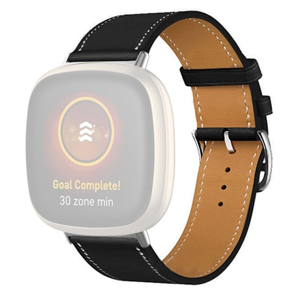 Fitbit Sense 2 / Versa 4 ompelutyylinen aito nahkakellon hihna - Musta / Musta Black