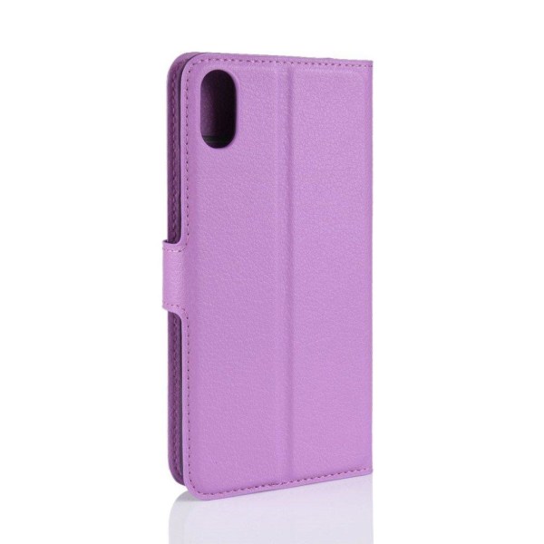 iPhone Xs Max flip etui i læder med litchi-tekstur - Lilla Purple