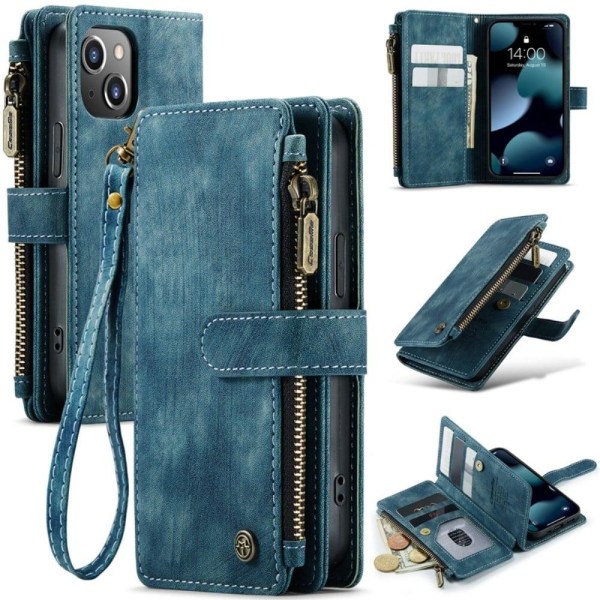 Rymligt iPhone 13 Mini fodral med plånbok - Blå Blå