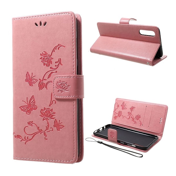 Butterfly läder Samsung Galaxy A70 fodral - Rosa Rosa