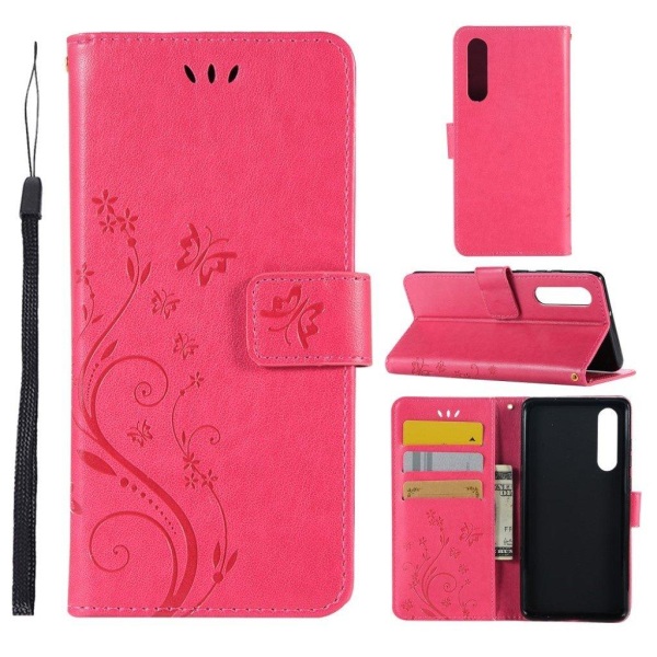 Huawei P30 painettu Perhonen Kukka nahkainen flip suojakotelo - Pink