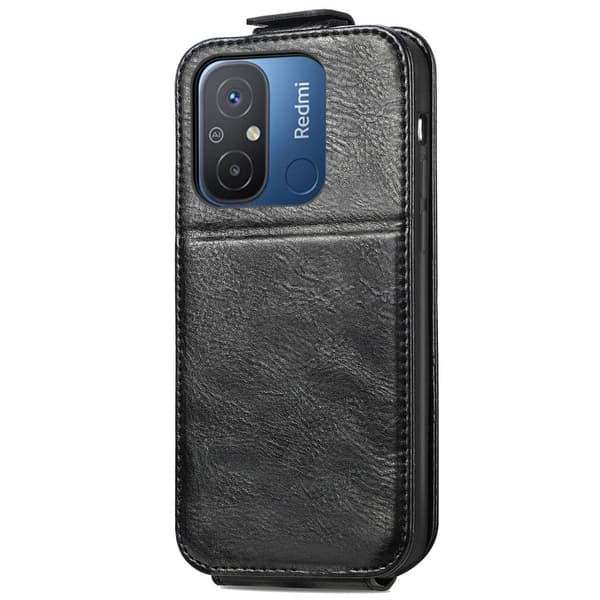 Vertical Flip Phone Etui med Zipper til Xiaomi Redmi 12C / 11a - Sort Black