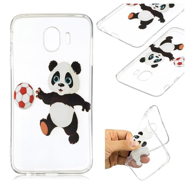 Samsung Galaxy J4 (2018) silikonskal med tryck - Panda med fotboll multifärg