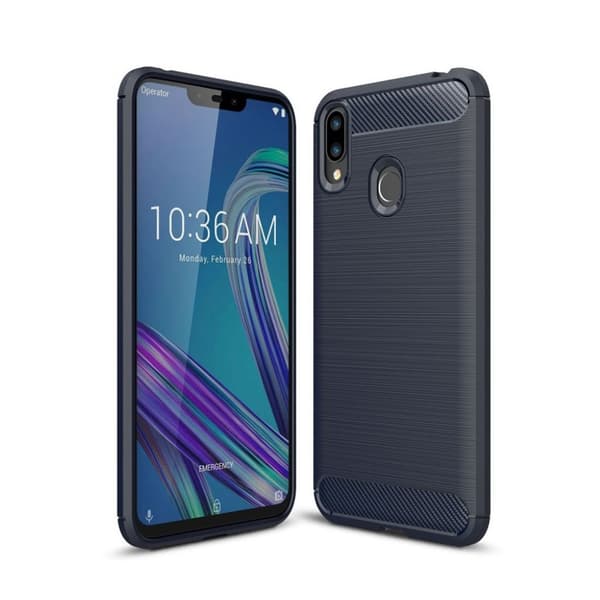 Asus Zenfone Max (M2) Karbonfiber Tekstur Børstet Etui - Mørk Blå Blue