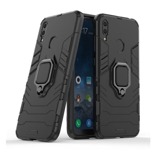 Huawei Y7 2019 fingerring hybrid etui - Sort Black