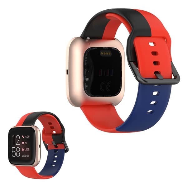 Fitbit Versa 2 / Versa Lite trefarvet silikoneurrem - Rød / Sort / Blå Multicolor