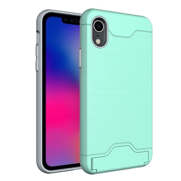 Børstet etui med kickstand til iPhone Xr - Cyan Green