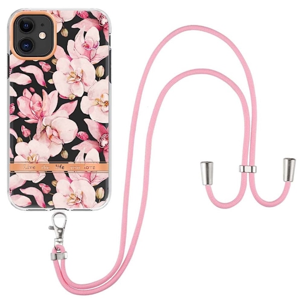 Tunt och tåligt mjukfodral med nyckelband för iPhone 11 - Rosa Gardenia Rosa