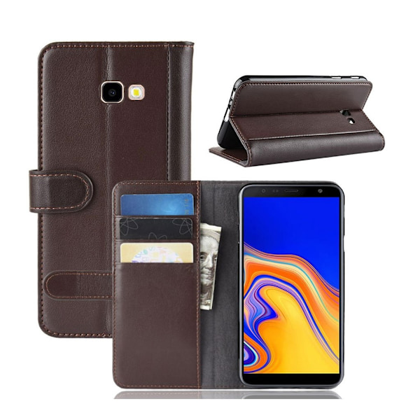 Samsung Galaxy J4 Plus (2018) split læder etui - Mørkegrå Brown