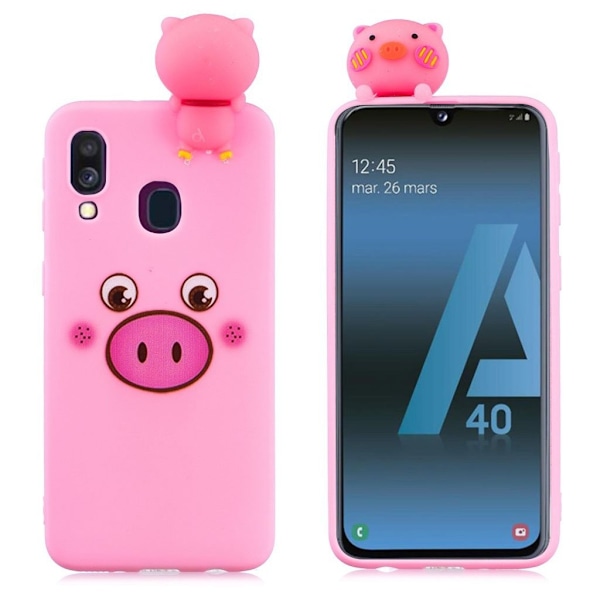 Samsung Galaxy A40 Fodral med 3D-djurmönster - Gris Rosa