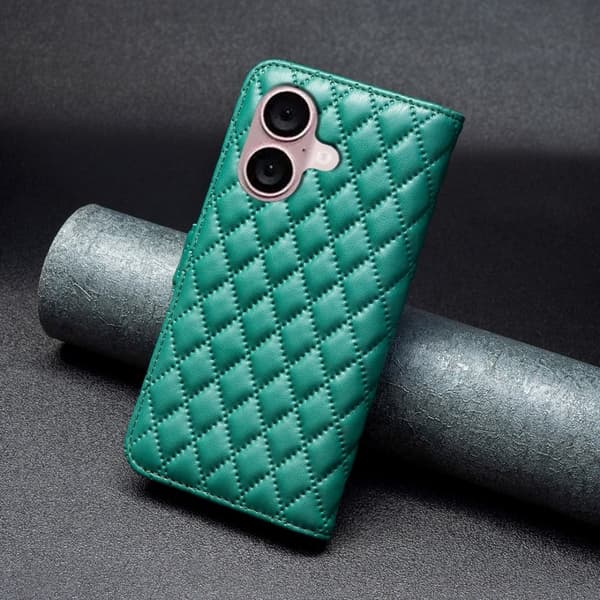 Rombuskuvioinen matta läppäkotelo iPhone 16 - Vihreä Green