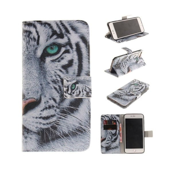 Wallin Läderfodral till iPhone 7 Plus / 8 Plus - Vild Tiger Silvergrå
