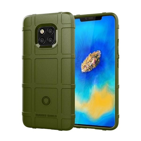 Huawei Mate 20 Pro iksukestävä ruudukko kuvio pintainen silikooni muovinen takasuoja kuori - Tumman Vihreä Green