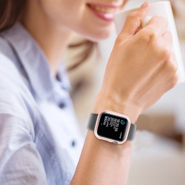 Apple Watch SE 2022 (44mm) dual color electroplating cover with tempered glass - Pink / Silver Rosa
