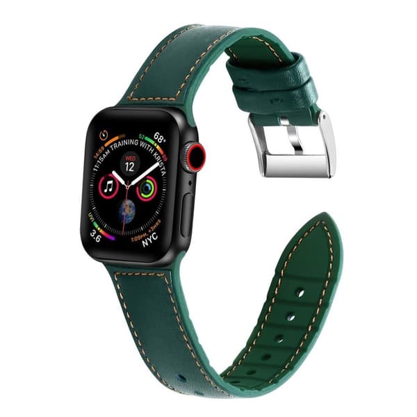 Apple Watch Series 5 44 mm klockarmband i genuint läder och silikon - Grön Grön