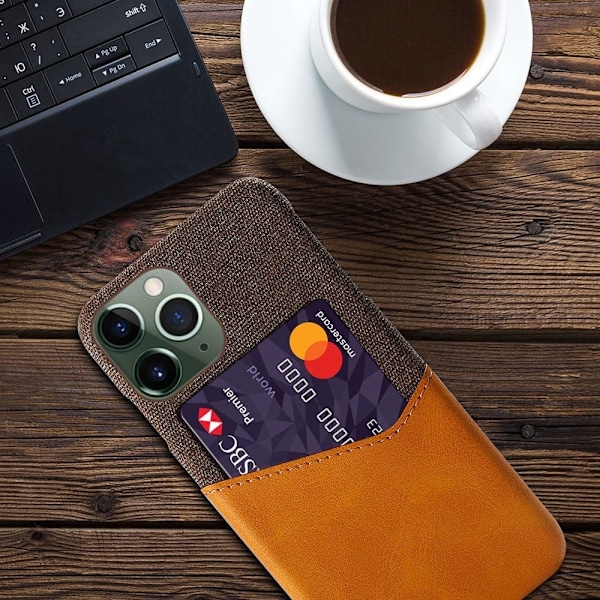 iPhone 14 Pro 6,1 tommer Smartphone Cover Card Slot Cloth Texture Vegansk Læder Coated Hard Bumpresistent Phone Case - Orange Orange