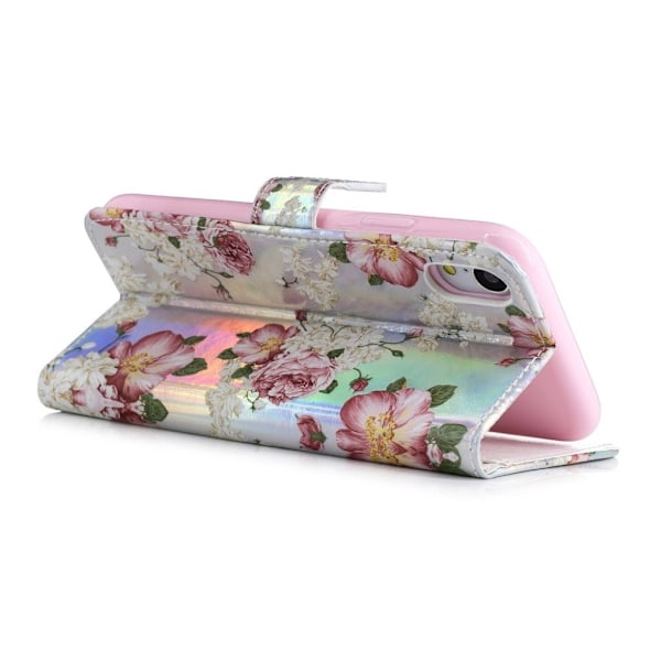 iPhone Xs Max laserskåret præget læder flip cover - Peony Multicolor