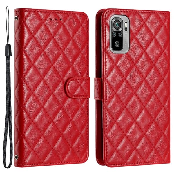 Funksjonelt rombe lommebokdeksel for Xiaomi Redmi Note 10S / Xiaomi Redmi Note 10 - Rød Red