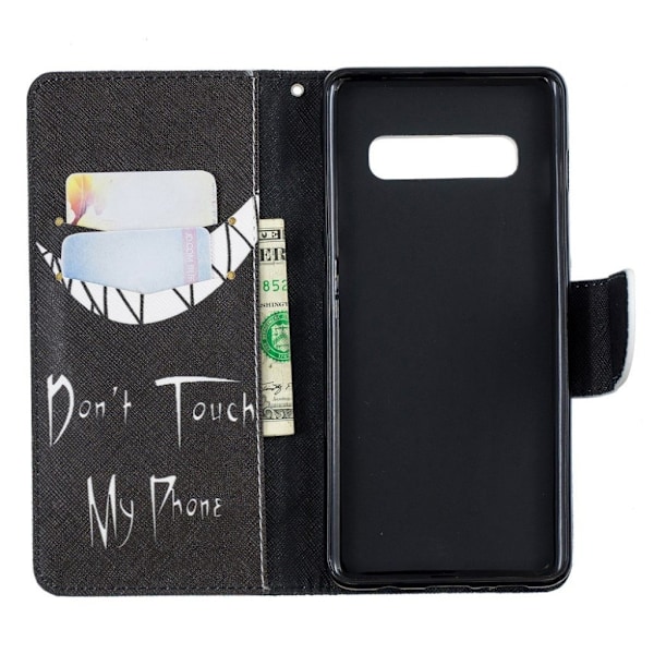 Samsung Galaxy S10 Plus mønstret læder flip etui - Vredt Ansigt Multicolor