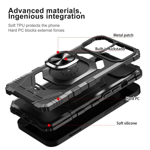 Slidstærkt iPhone 15 Plus cover i hård plast med blød inderside og kickstand - Sort Red