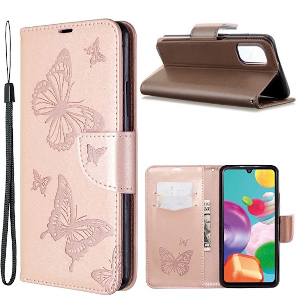 Butterfly läder Samsung Galaxy A41 fodral - Rosa Rosa